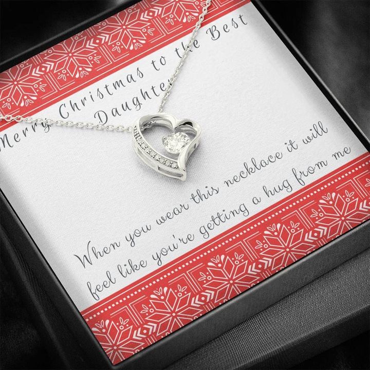 Merry Christmas To The Best Daughter Getting Hug Forever Love Necklace