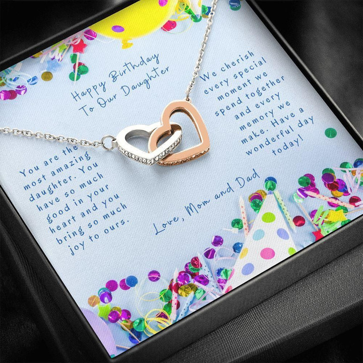Interlocking Hearts Necklace Parents Birthday Gift For Daughter A Wonderful Day