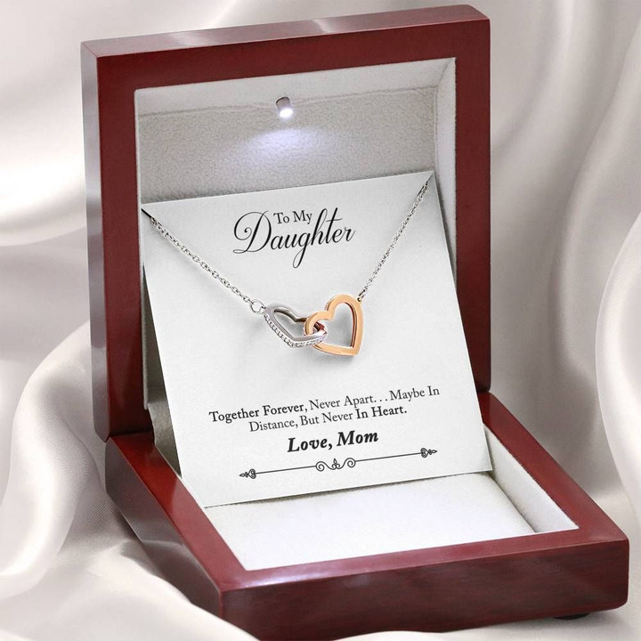 Mom Gift For Daughter Together Forever Interlocking Hearts Necklace With Mahogany Style Gift Box