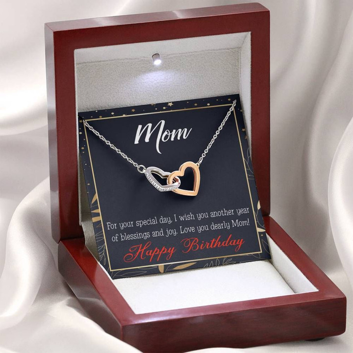 Love You Dearly Mom Gift For Mom Interlocking Hearts Necklace With Mahogany Style Gift Box