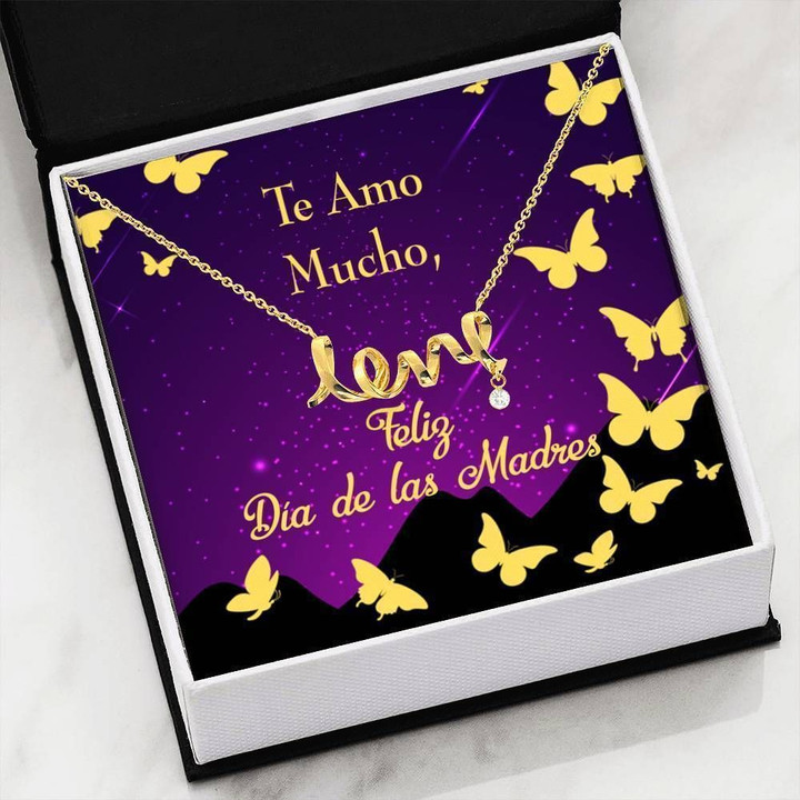 Te Amo Mucho Message Card Scripted Love Necklace Gift For Mom
