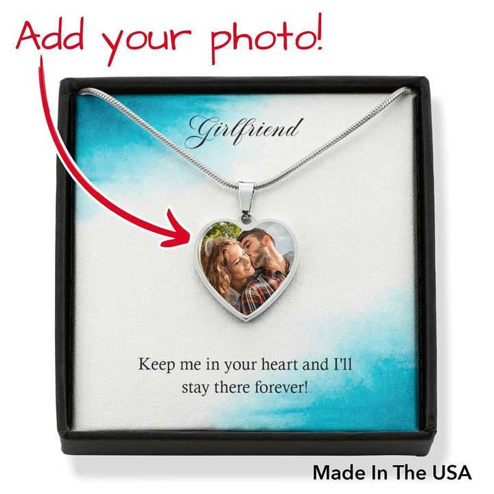 Keep Me In Your Heart Gift For Girlfriend Custom Photo Stainless Heart Pendant Necklace