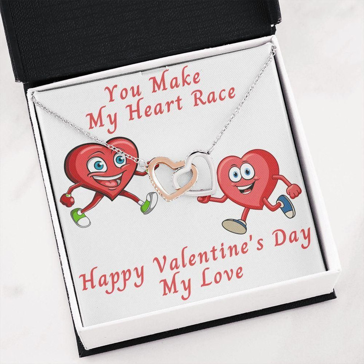 Interlocking Hearts Necklace Gift For Her You Make My Heart Race