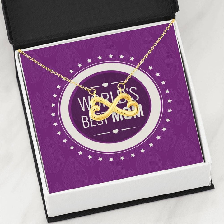 World's Best Mom Purple Background Infinity Heart Necklace Gift For Women