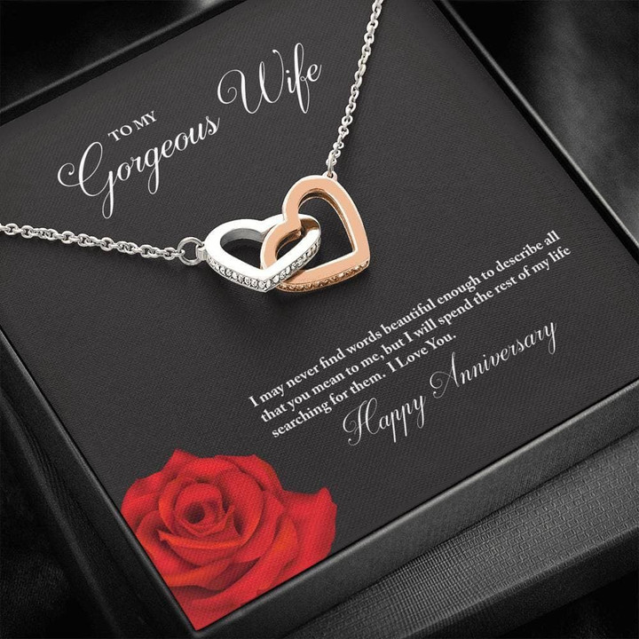 Interlocking Hearts Necklace Gift For Wife Red Rose Love You