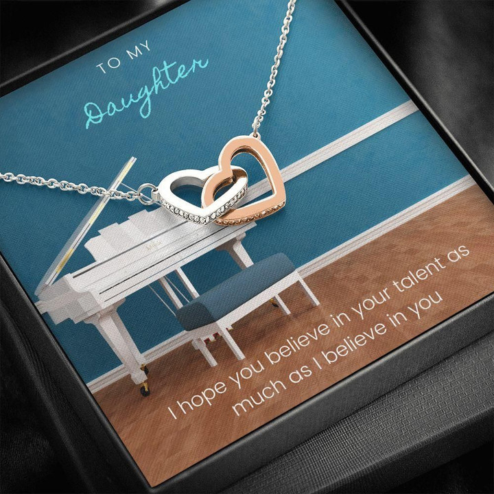 Piano Interlocking Hearts Necklace Gift For Daughter Believe In Your Talent