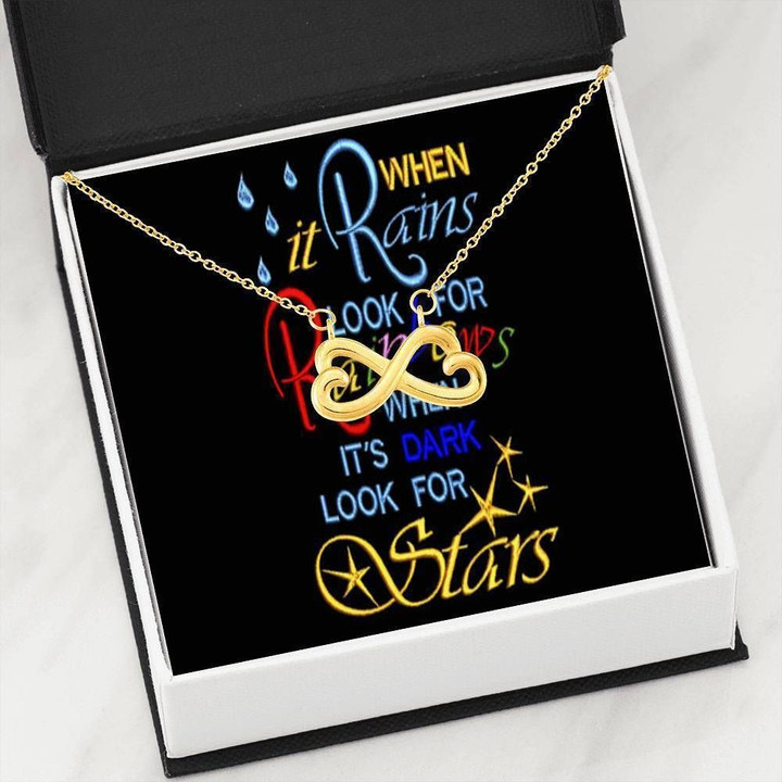 When It Rains Look For Rainbow Infinity Heart Necklace Gift For Women
