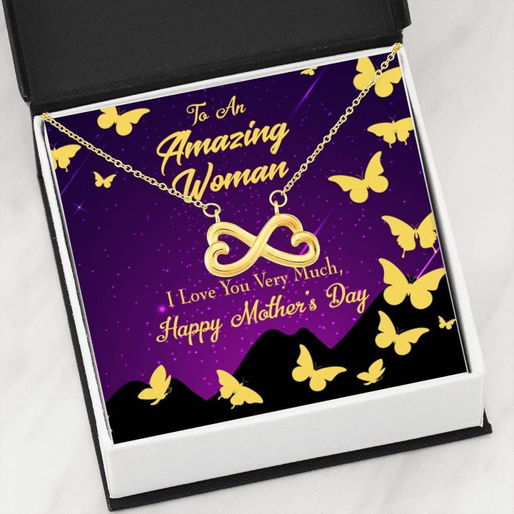 Love You Very Much Infinity Heart Necklace Gift For Mom Gold Butterflies