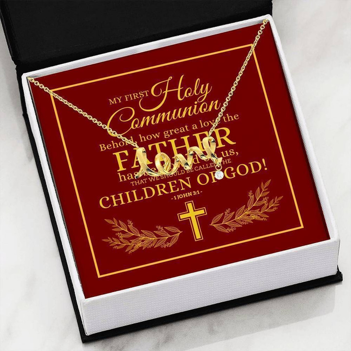 First Holy Communion Behold How Great A Love The Father Scripted Love Necklace Gift