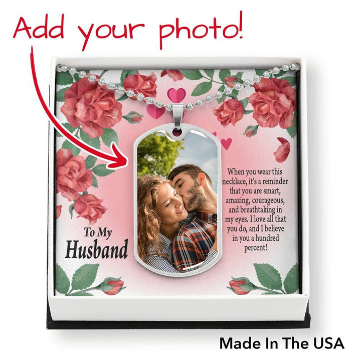 Wife Gitf For Husband I Love You Custom Photo Dog Tag Pendant Necklace