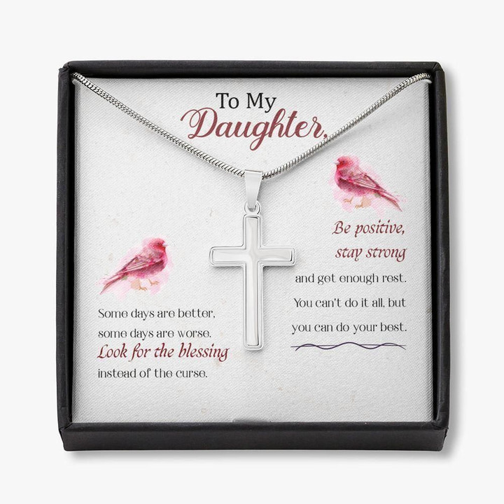Red Cardinals Be Positive Cross Necklace Gift For Daughter