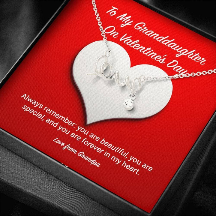 To My Granddaughter From Grandpa Valentine's Day In My Heart Scripted Love Necklace