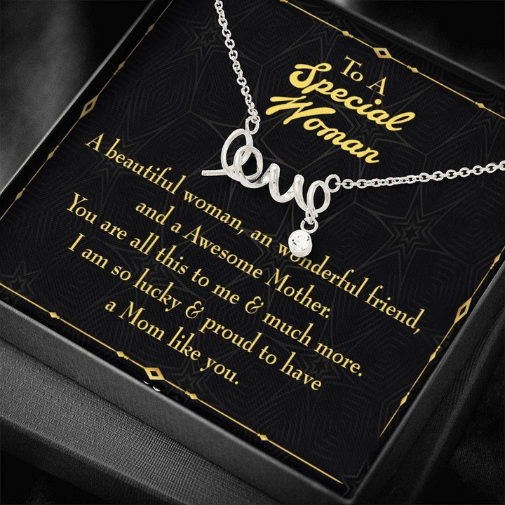 So Luck And Proud To Have A Mom Like You Gift For Mom Scripted Love Necklace