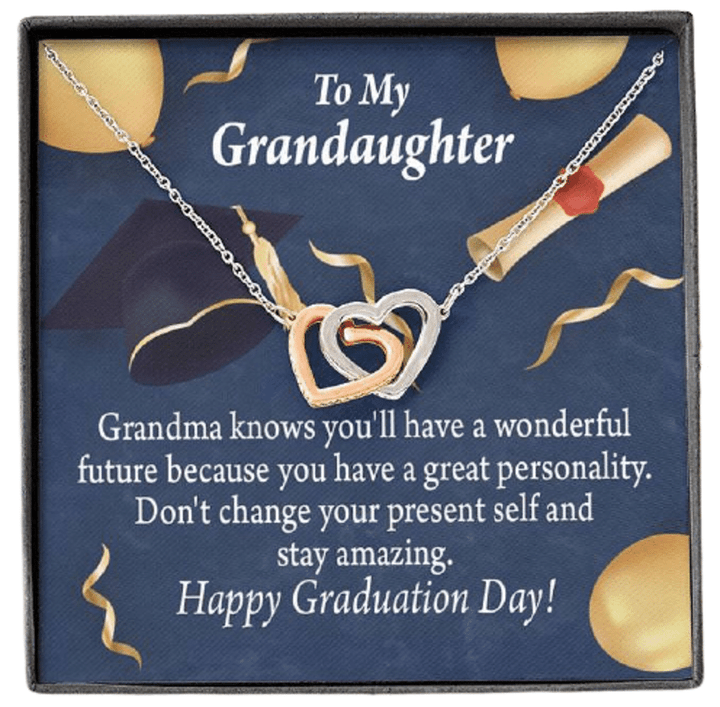 Interlocking Hearts Necklace Grandma Gift For Granddaughter Happy Graduation Day