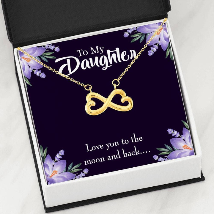 Love You To The Moon And Back Gift For Daughter 18K Gold Infinity Heart Necklace