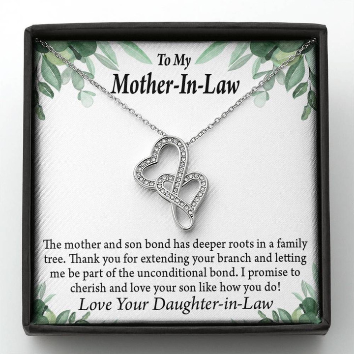 Message Card Double Hearts Necklace Daughter Gift For Mother In Law Thank You