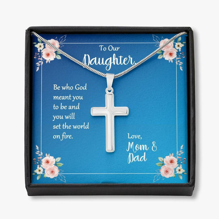 Parents Gift For Daughter Cross Necklace Be Who Meant You To Be