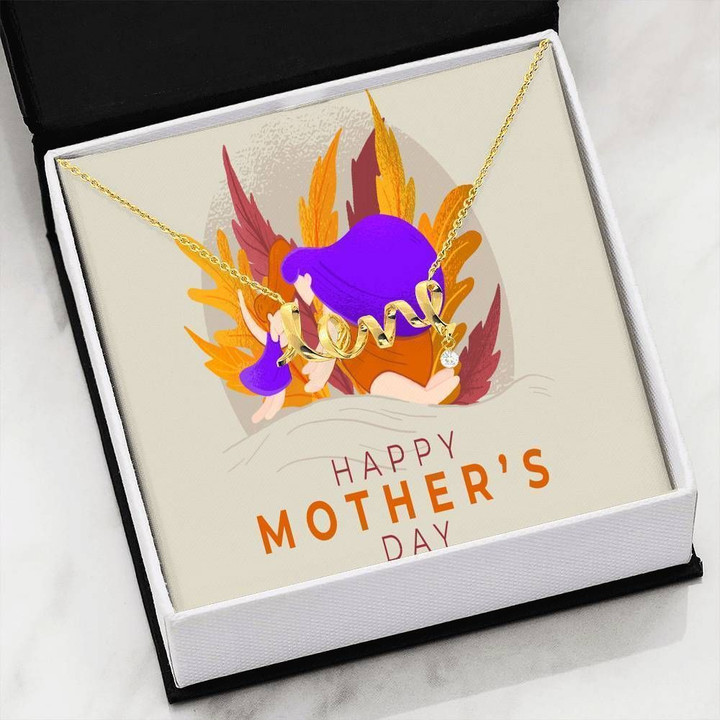 Purple Gold Happy Mother's Day Scripted Love Necklace Gift For Mom Mama