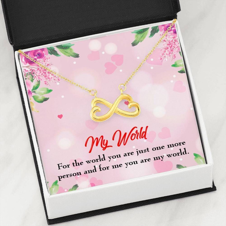 My World Light Pink Floral Background Infinity Heart Necklace Gift For Wife