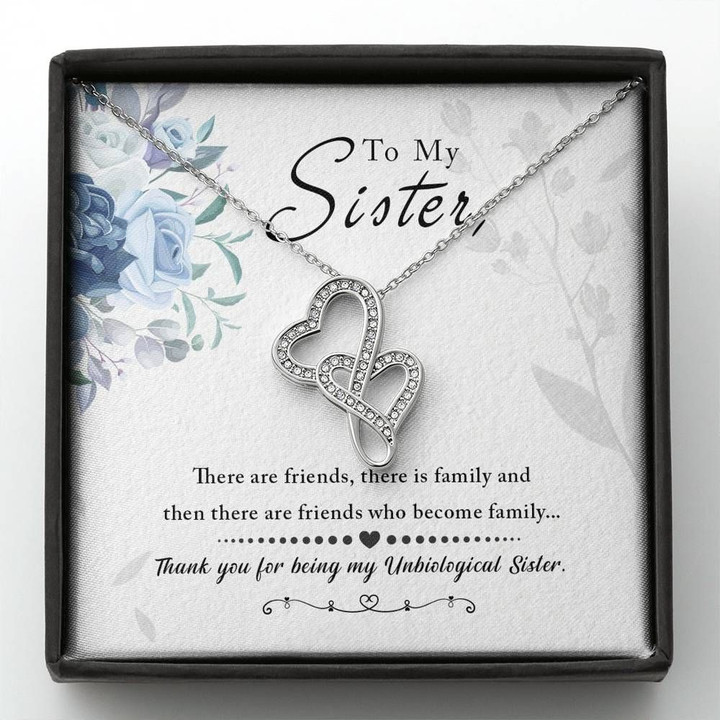 Thank You For Being My Unbiological Sister Gift For Sister Double Hearts Necklace