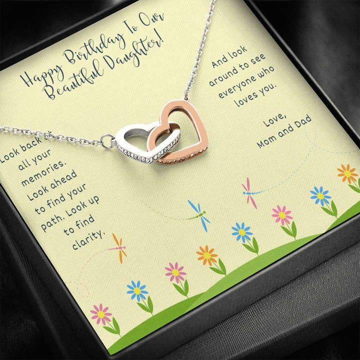 Interlocking Hearts Necklace Birthday Gift For Daughter Look Up To Find Clarity
