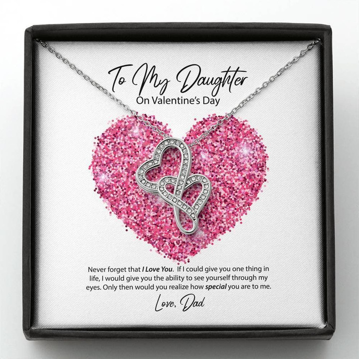Pink Sparkling Heart Dad Gift For Daughter How Special You Are To Me Double Hearts Necklace