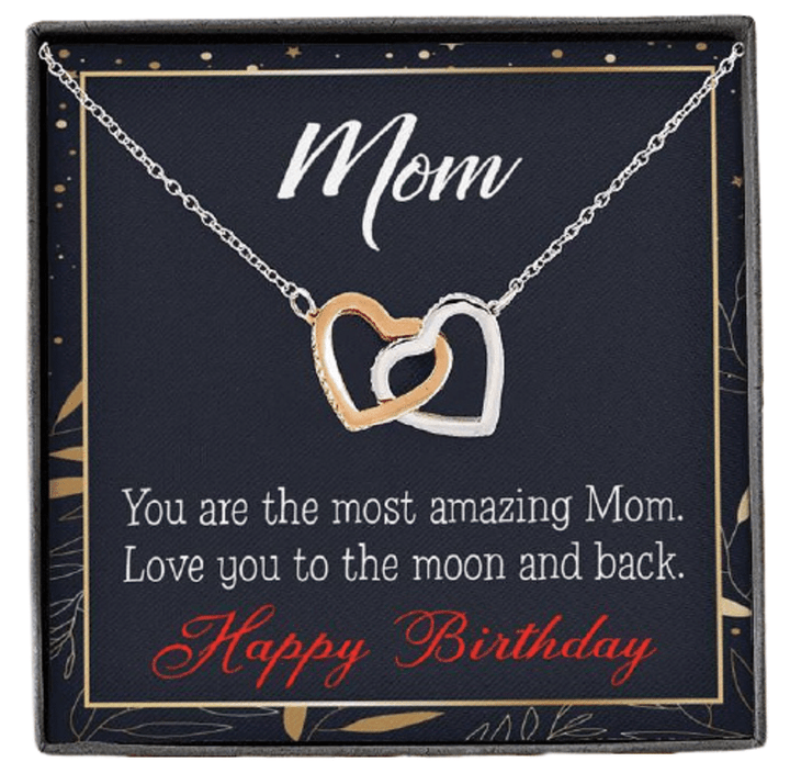 Love You To The Moon Interlocking Hearts Necklace Gift For Mom