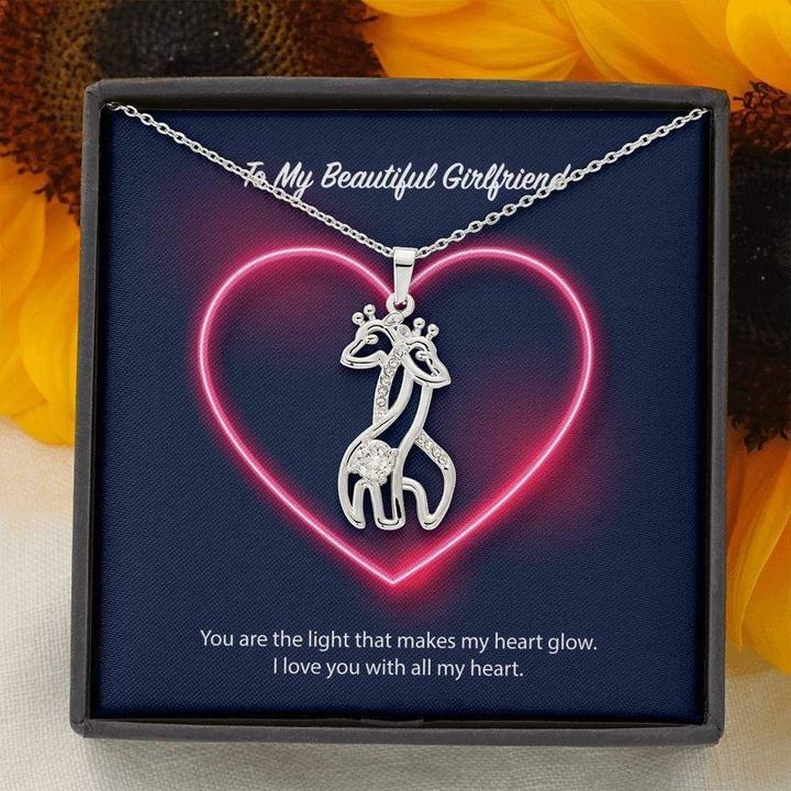 Neon Heart Love You Giraffe Couple Necklace Gift For Hers
