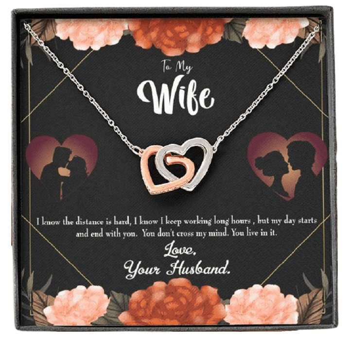 Interlocking Hearts Necklace Gift For Wife Live In My Mind