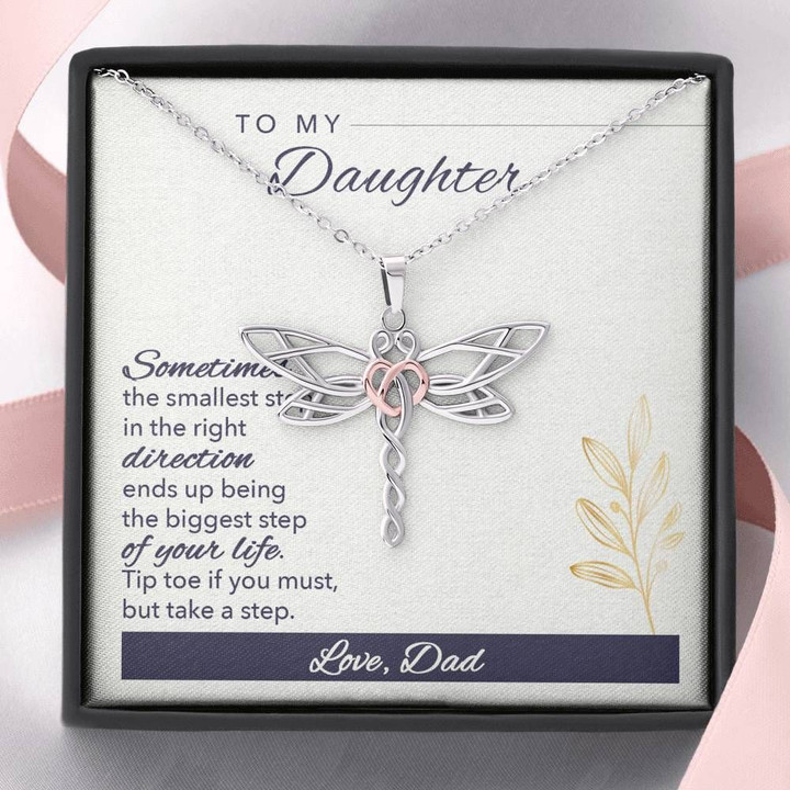The Biggest Step Of Your Life Dragonfly Dreams Necklace Dad Gift For Daughter