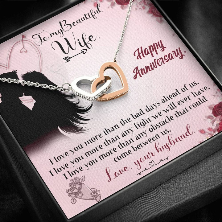 Love You More Than Any Obstacles Interlocking Hearts Necklace Gift For Wife