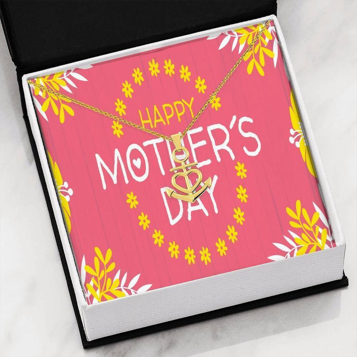 Pink Yellow Mom Happy Mother's Day Anchor Necklace