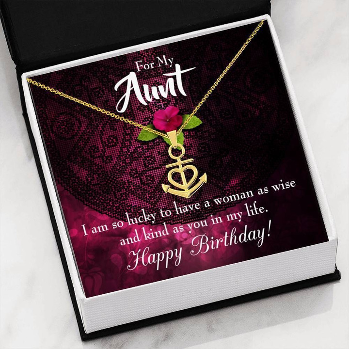 So Lucky To Have A Woman As Wise Gift For Aunt 18K Gold Anchor Necklace
