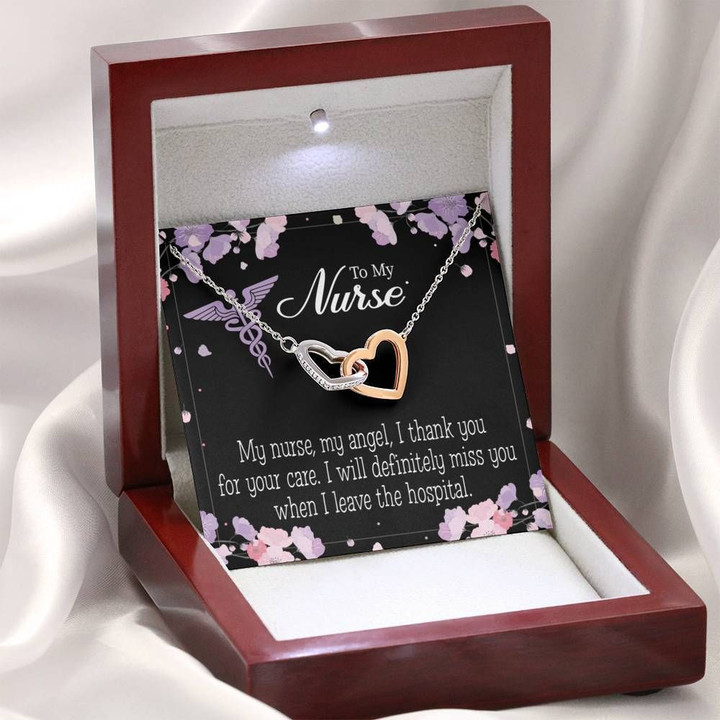 Thank You For Your Care Gift For Nurse Interlocking Hearts Necklace With Mahogany Style Gift Box