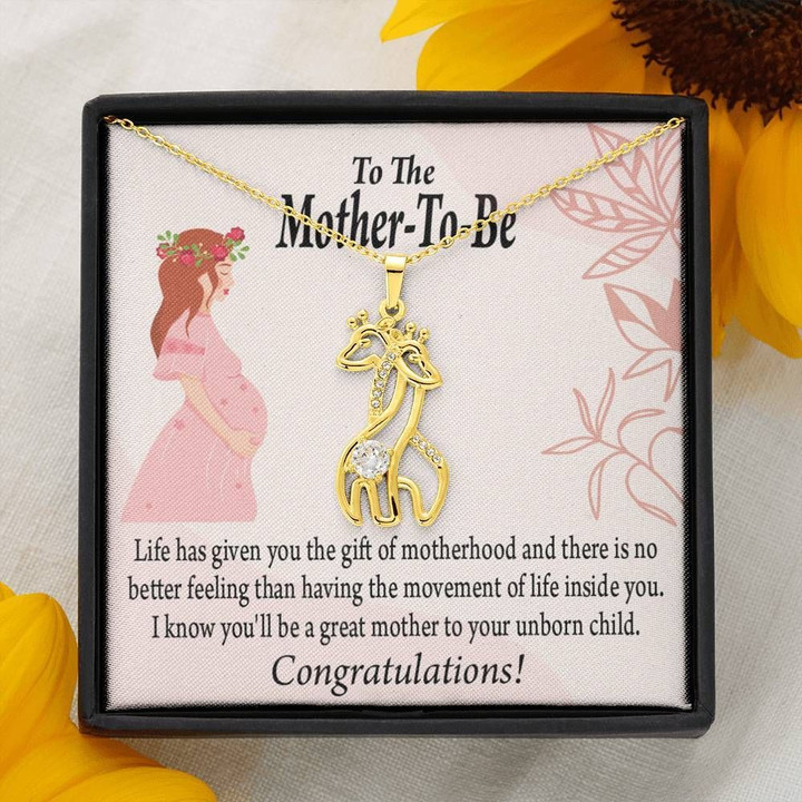 To The Mother To Be The Best Feeling Giraffe Couple Necklace