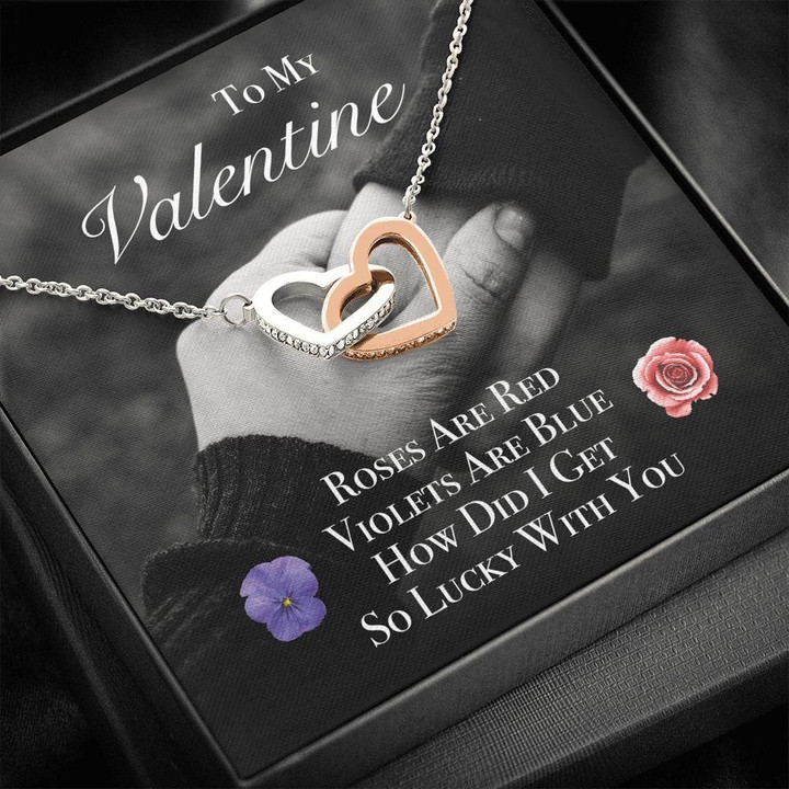 Interlocking Hearts Necklace Gift For Valentine So Lucky With You