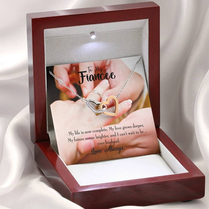 Life Is Now Completer Gift For Fiancee Interlocking Hearts Necklace With Mahogany Style Gift Box