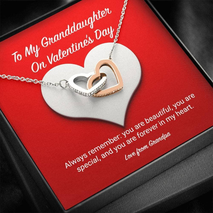 Interlocking Hearts Necklace Grandpa Gift For Granddaughter Always Remember