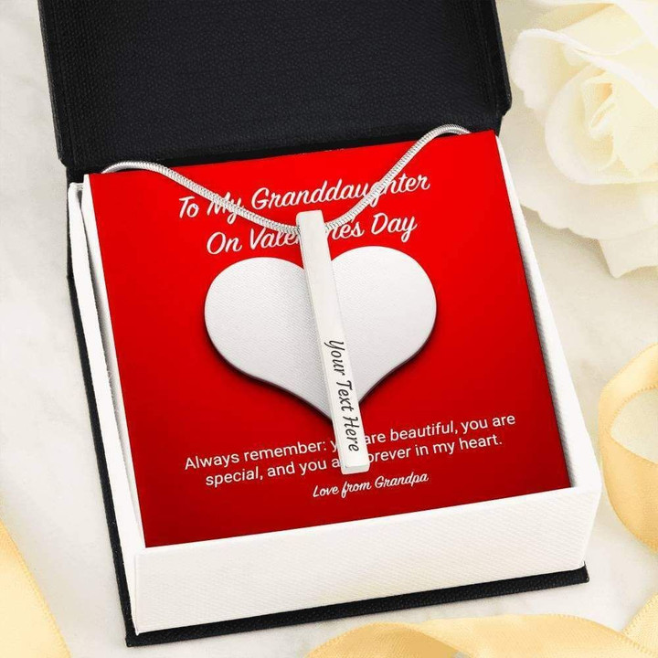 You Are Forever In My Heart Gift For Granddaughter Stainless Vertical Bar Necklace
