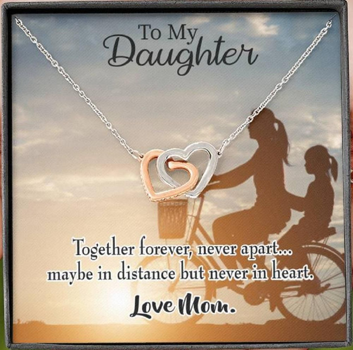 Together Forever Never Apart Gift For Daughter Interlocking Hearts Necklace With Mahogany Style Gift Box