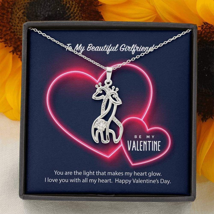 Neon Heart Love You Giraffe Couple Necklace Gift For Hers
