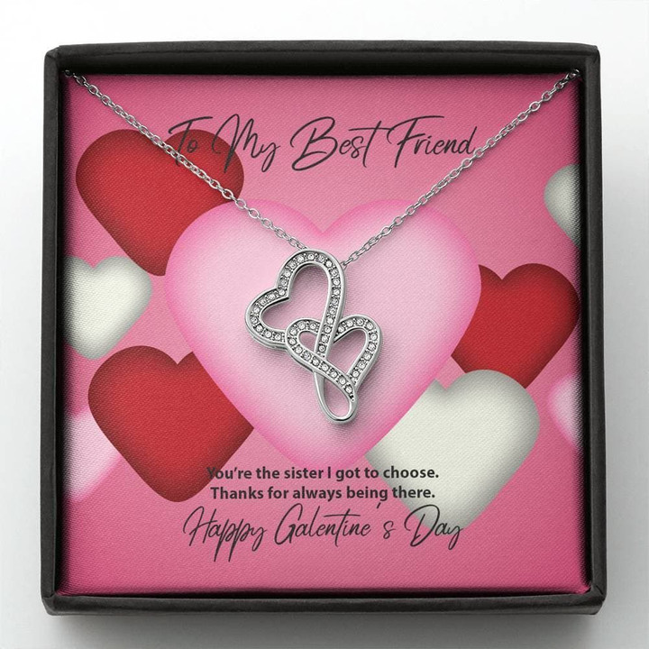 Thanks For Always Being There Gift For BFF Double Hearts Necklace With Mahogany Style Gift Box