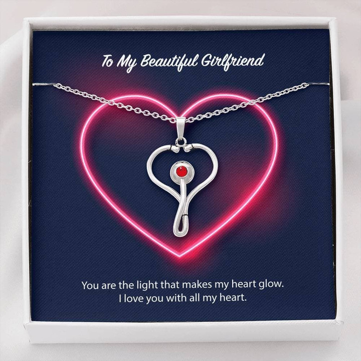Necklace Gift For Nurse Lover Neon Heart Love You Stethoscope Necklace