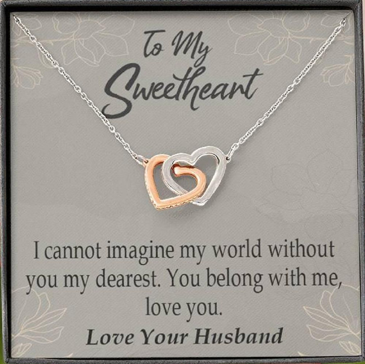 You Belong With Me Gift For Her Interlocking Hearts Necklace With Mahogany Style Gift Box