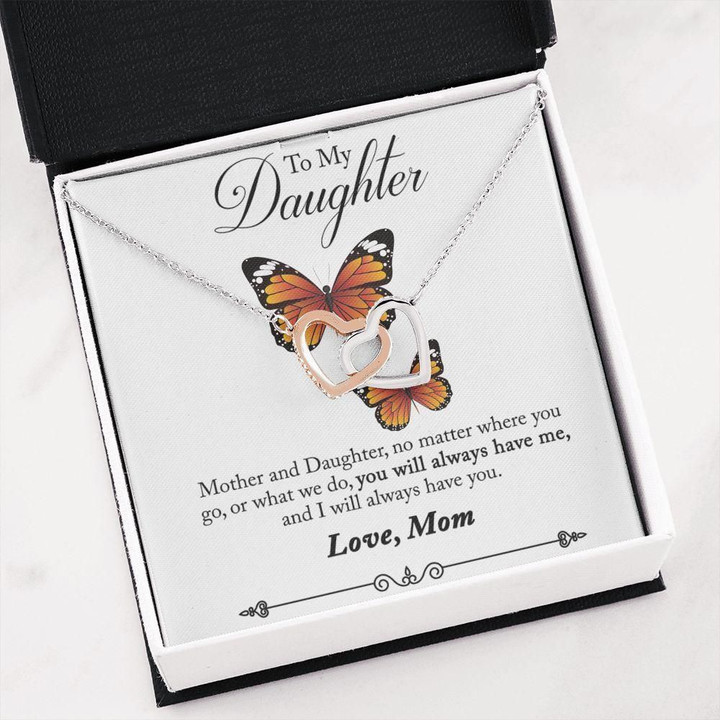 Interlocking Hearts Necklace Mom Gift For Daughter Butterflies Always Have Me