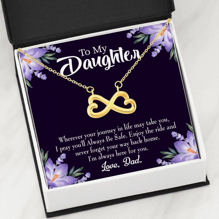 Never Forget Your Way Back Home 18K Gold Infinity Heart Necklace Gift For Daughter