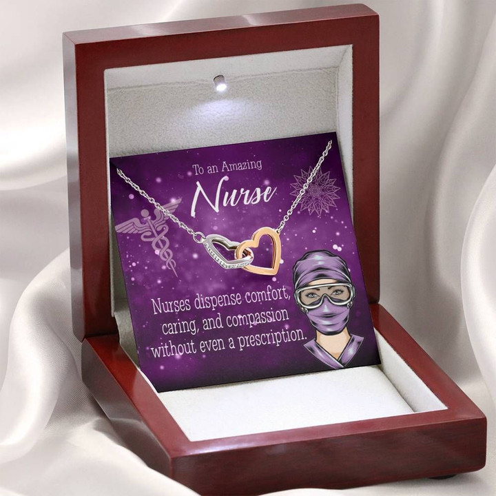 Nurses Dispense Comfort Gift For Nurse Interlocking Hearts Necklace With Mahogany Style Gift Box