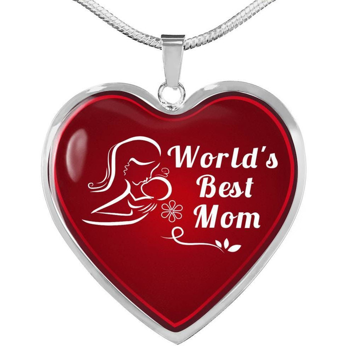 Message Gift For World's Best Mom Stainless Heart Pendant Necklace