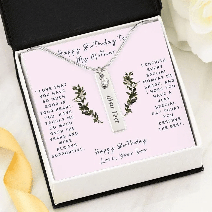 Birthstone Name Bar Necklace Son Gift For Mom I Cherish Every Moment With You