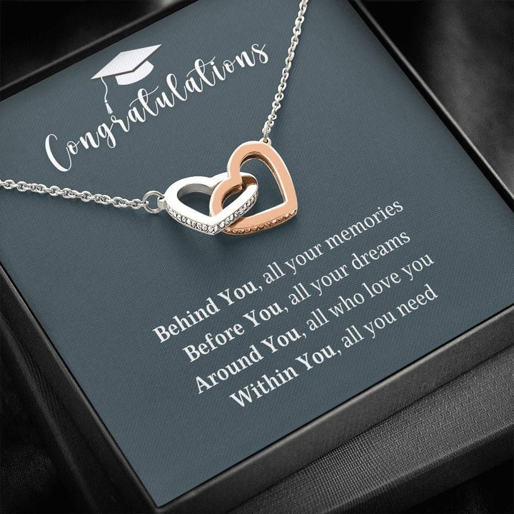 Behind You All Your Memories Graduation Gift Interlocking Hearts Necklace